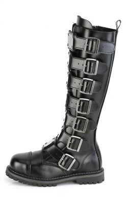 Demonia Shoes RIOT-21MP Black Leather Knee High Combat Boots 9 Demonia Shoes RIOT-21MP Black Leather Knee High Combat Boots
