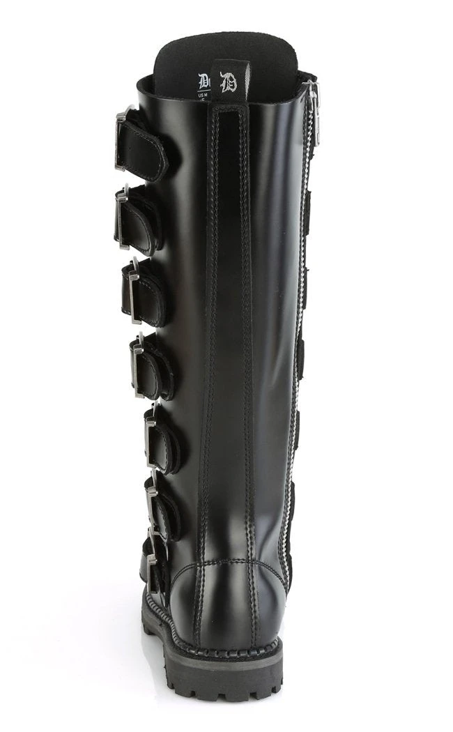 Demonia Shoes RIOT-21MP Black Leather Knee High Combat Boots 6 Demonia Shoes RIOT-21MP Black Leather Knee High Combat Boots