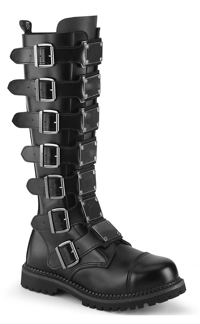 Demonia Shoes RIOT-21MP Black Leather Knee High Combat Boots 3 Demonia Shoes RIOT-21MP Black Leather Knee High Combat Boots
