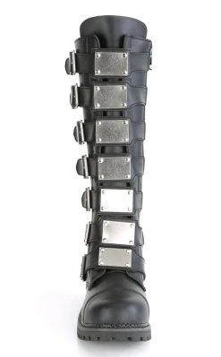 Demonia RIOT-21MP Black Vegan Leather Knee High Combat Boots Shoes