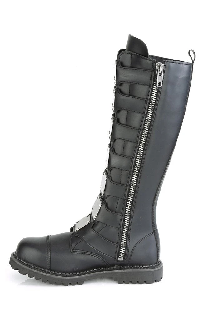 Demonia RIOT-21MP Black Vegan Leather Knee High Combat Boots Shoes 5 Demonia RIOT-21MP Black Vegan Leather Knee High Combat Boots Shoes