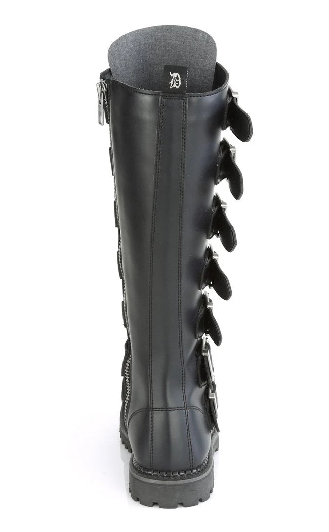 Demonia RIOT-21MP Black Vegan Leather Knee High Combat Boots Shoes 6 Demonia RIOT-21MP Black Vegan Leather Knee High Combat Boots Shoes