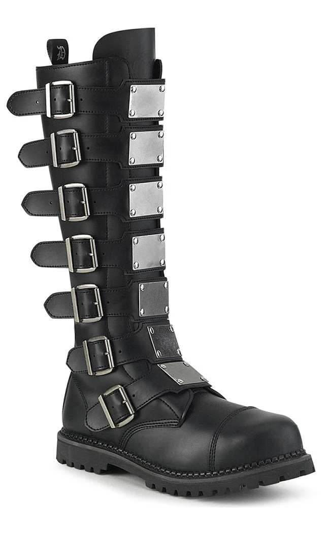 Demonia RIOT-21MP Black Vegan Leather Knee High Combat Boots Shoes 3 Demonia RIOT-21MP Black Vegan Leather Knee High Combat Boots Shoes