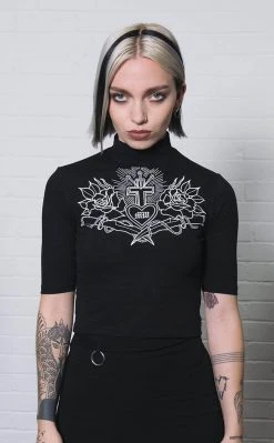 Mary Wyatt Clothing Rosaline High Neck Crop Tee