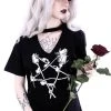 Restyle Rose Pentagram V Neck T-shirt
