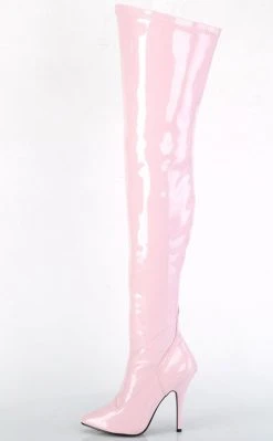 Pleaser SEDUCE-3000 Baby Pink Patent Thigh High Boots Pole Shoes