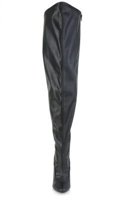 Pleaser SEDUCE-3000WC Black Matte Thigh High Boots | Wide Calf Plus Size