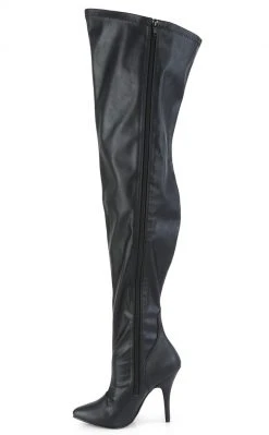 Pleaser SEDUCE-3000WC Black Matte Thigh High Boots | Wide Calf Plus Size