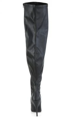 Pleaser SEDUCE-3000WC Black Matte Thigh High Boots | Wide Calf Plus Size