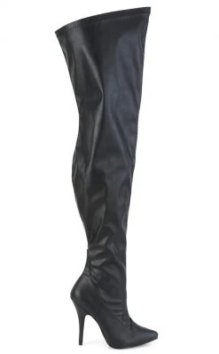 Pleaser SEDUCE-3000WC Black Matte Thigh High Boots | Wide Calf Plus Size