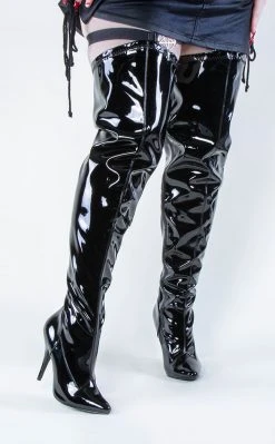Pleaser Plus Size SEDUCE-3000WC Black Patent Thigh High Boots | Wide Calf (Au Stock)