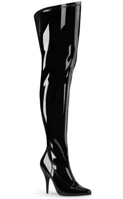 Pleaser SEDUCE-3000WC Black Patent Thigh High Boots | Wide Calf Plus Size