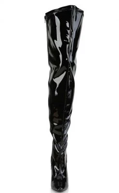 Pleaser SEDUCE-3000WC Black Patent Thigh High Boots | Wide Calf Plus Size