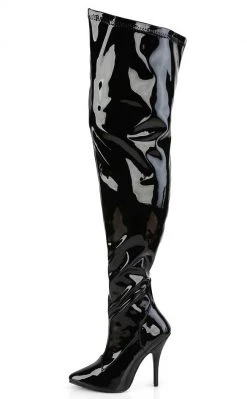 Pleaser SEDUCE-3000WC Black Patent Thigh High Boots | Wide Calf Plus Size