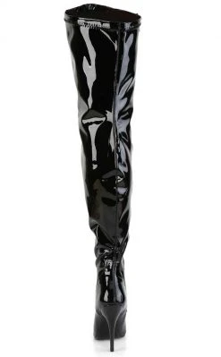Pleaser SEDUCE-3000WC Black Patent Thigh High Boots | Wide Calf Plus Size