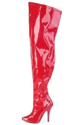 Pleaser SEDUCE-3000WC Red Patent Thigh High Boots | Wide Calf Plus Size