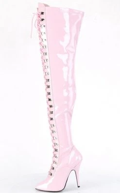 Pleaser SEDUCE-3024 Baby Pink Patent Thigh High Boots Pole Shoes