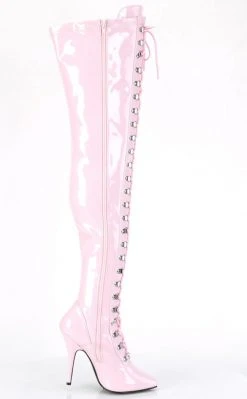 Pleaser SEDUCE-3024 Baby Pink Patent Thigh High Boots Pole Shoes