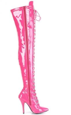Pleaser SEDUCE-3024 Hot Pink Patent Thigh High Boots Pole Shoes