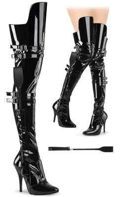 Pleaser SEDUCE-3080 Black Patent Dominatrix Thigh High Boots Pole Shoes