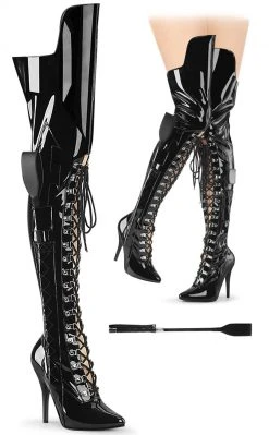 Pleaser SEDUCE-3082 Black Patent Dominatrix Thigh High Boots