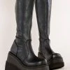 Demonia Shoes SHAKER-100 Black Vegan Leather Knee High Platform Boots (Au Stock)