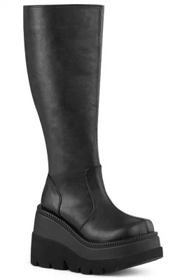 Demonia SHAKER-100WC Black Vegan Knee High Platform Boots | Wide Calf Plus Size