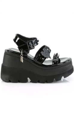 Demonia SHAKER-13 Black Patent Wedge Sandals Shoes