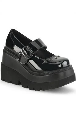 Demonia Shoes SHAKER-23 Black Patent Platform Mary Janes