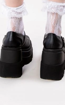 Demonia SHAKER-23 Black Vegan Leather Platform Mary Janes Shoes