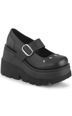 Demonia SHAKER-23 Black Vegan Leather Platform Mary Janes Shoes