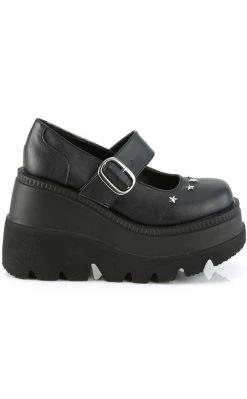 Demonia SHAKER-23 Black Vegan Leather Platform Mary Janes Shoes