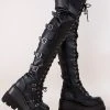 Demonia SHAKER-350 Black Vegan Leather Thigh High Platform Boots
