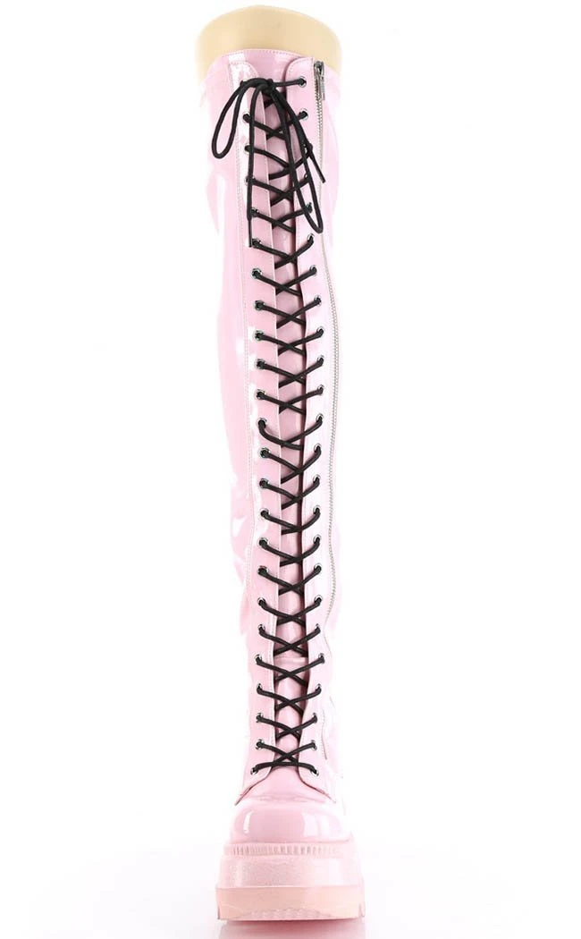 Demonia Shoes SHAKER-374-1 Baby Pink Holographic Thigh High Platform Boots (Au Stock) 6 Demonia Shoes SHAKER-374-1 Baby Pink Holographic Thigh High Platform Boots (Au Stock)