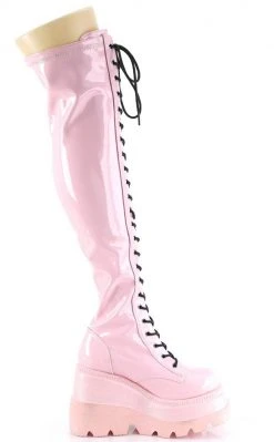Demonia SHAKER-374 Baby Pink Holographic Thigh High Platform Boots Shoes 11 Demonia SHAKER-374 Baby Pink Holographic Thigh High Platform Boots Shoes