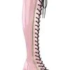 Demonia SHAKER-374 Baby Pink Holographic Thigh High Platform Boots Shoes