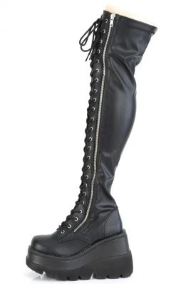 Demonia Shoes SHAKER-374 Black Vegan Leather Thigh High Platform Boots (Au Stock)