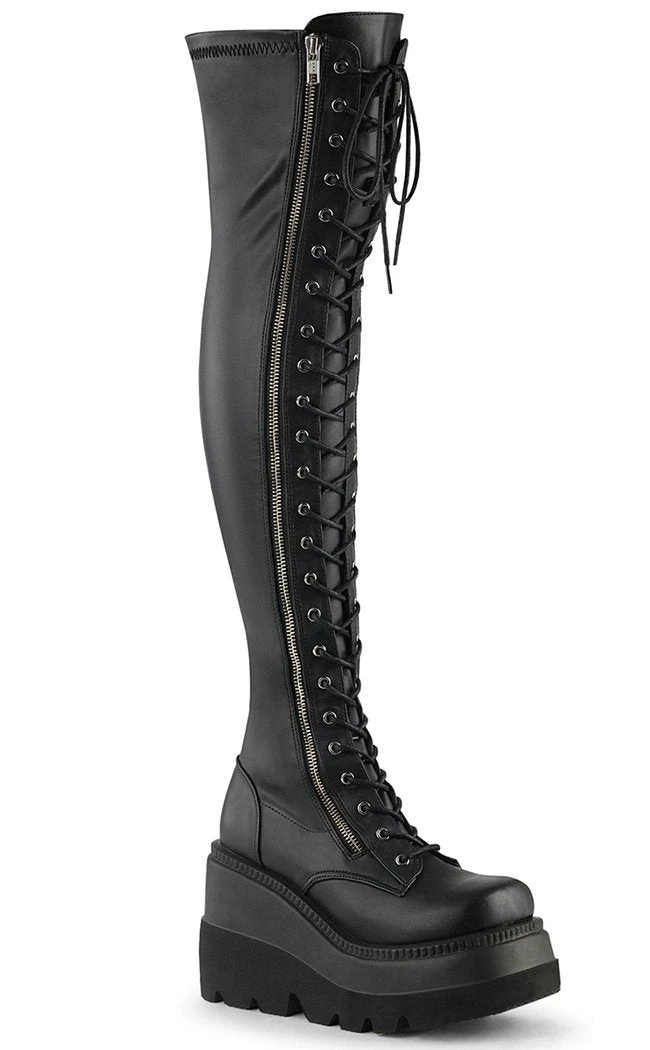 Demonia SHAKER-374 Black Vegan Leather Thigh High Platform Boots Shoes 5 Demonia SHAKER-374 Black Vegan Leather Thigh High Platform Boots Shoes