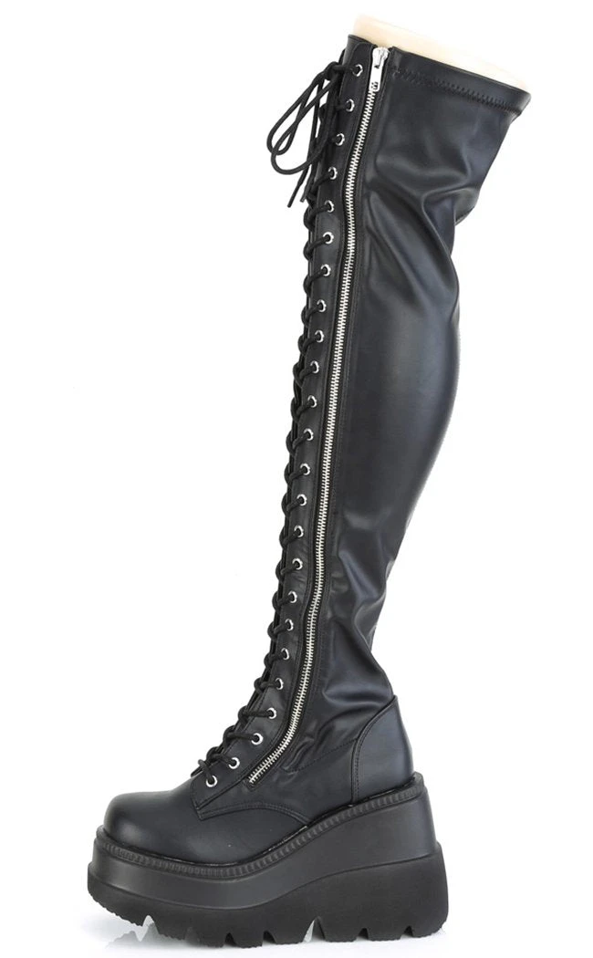 Demonia SHAKER-374 Black Vegan Leather Thigh High Platform Boots Shoes 7 Demonia SHAKER-374 Black Vegan Leather Thigh High Platform Boots Shoes