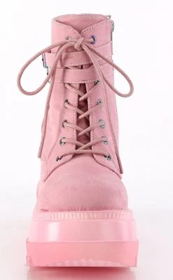 Demonia Shoes SHAKER-52 Baby Pink Faux Suede Ankle Boots