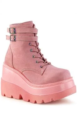 Demonia Shoes SHAKER-52 Baby Pink Faux Suede Ankle Boots