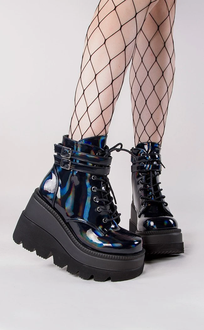 Demonia SHAKER-52 Black Holographic Platform Ankle Boots (Au Stock) Shoes 4 Demonia SHAKER-52 Black Holographic Platform Ankle Boots (Au Stock) Shoes