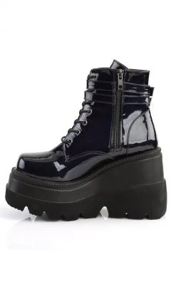 Demonia SHAKER-52 Black Holographic Platform Ankle Boots
