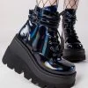 Demonia SHAKER-52 Black Holographic Platform Ankle Boots
