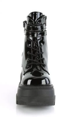 Demonia Shoes SHAKER-52 Black Patent Platform Ankle Boots