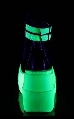 Demonia SHAKER-52 Black Patent & UV Green Platform Ankle Boots Shoes