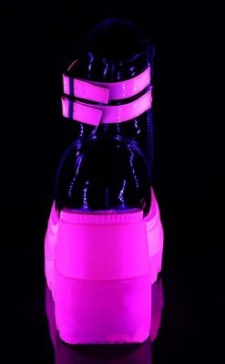 Demonia Shoes SHAKER-52 Black Patent & UV Pink Platform Ankle Boots