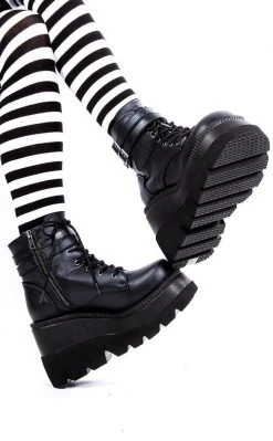 Demonia Shoes SHAKER-52 Black Vegan Leather Platform Ankle Boots (AU Stock) 11 Demonia Shoes SHAKER-52 Black Vegan Leather Platform Ankle Boots (AU Stock)