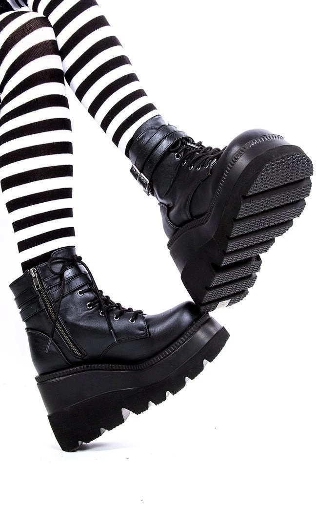 Demonia Shoes SHAKER-52 Black Vegan Leather Platform Ankle Boots (AU Stock) 5 Demonia Shoes SHAKER-52 Black Vegan Leather Platform Ankle Boots (AU Stock)