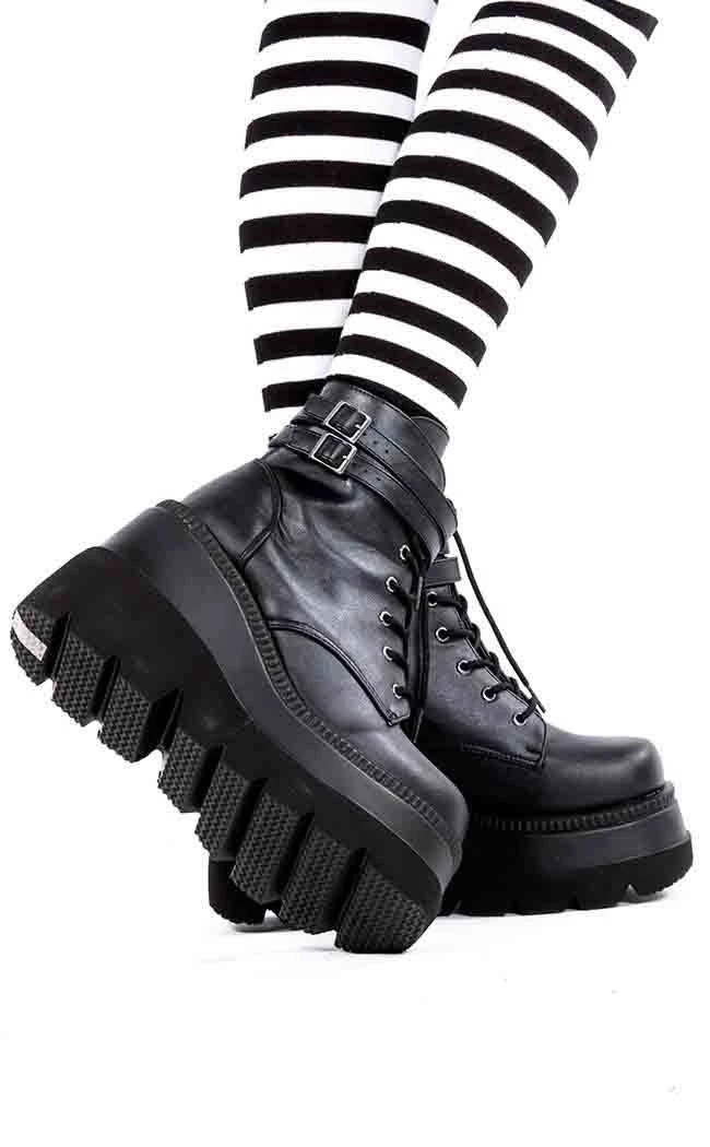 Demonia Shoes SHAKER-52 Black Vegan Leather Platform Ankle Boots (AU Stock) 6 Demonia Shoes SHAKER-52 Black Vegan Leather Platform Ankle Boots (AU Stock)